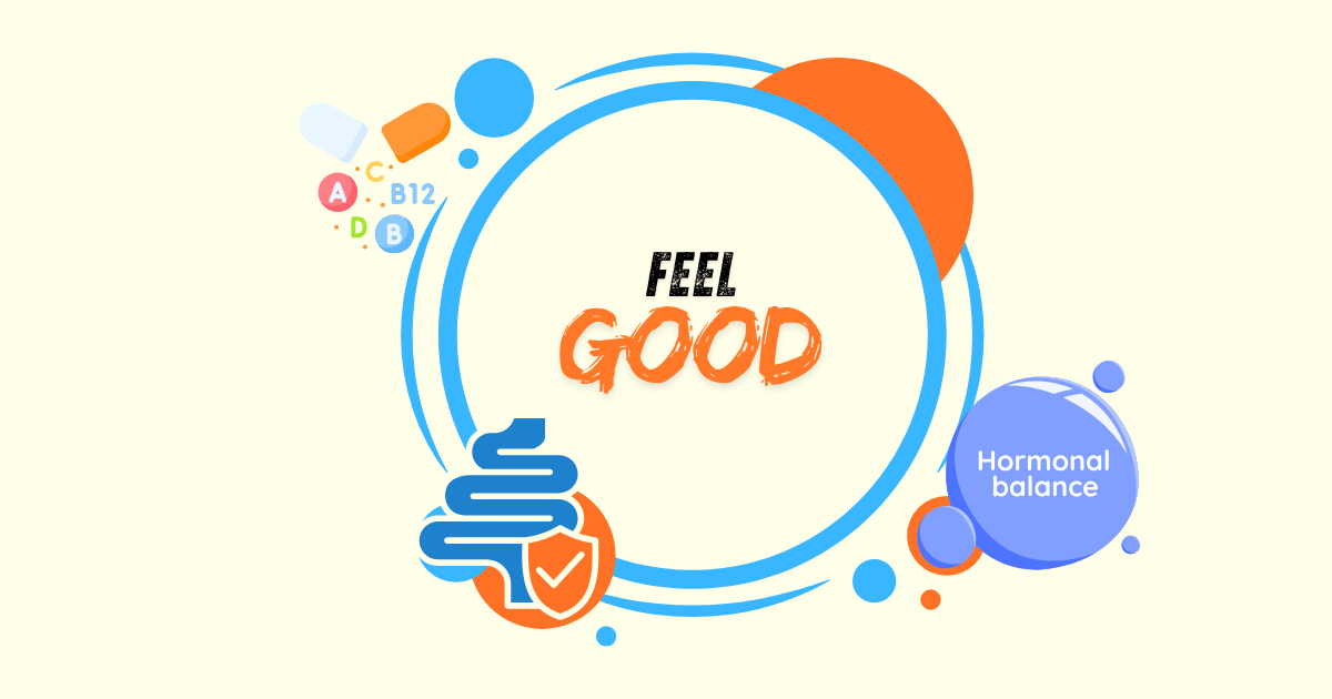 Smiling woman doing a morning wellness routine with supplements, water, and planner