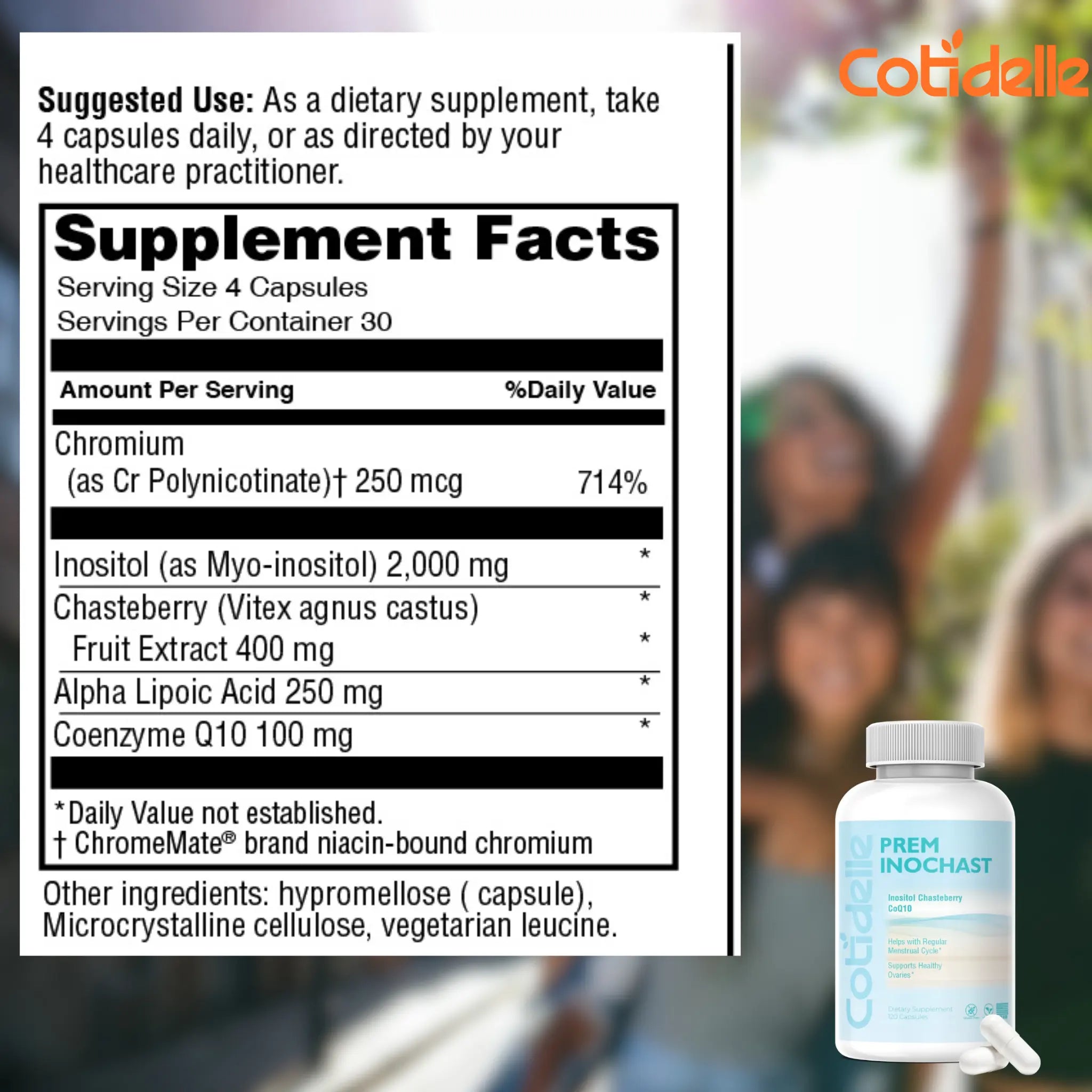 Supplement facts  for hormone support with chromium vitex agnus  coenzyme