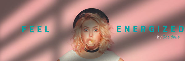 text Feel Energyzed by Cotidelle and  in the center a women  full of energy