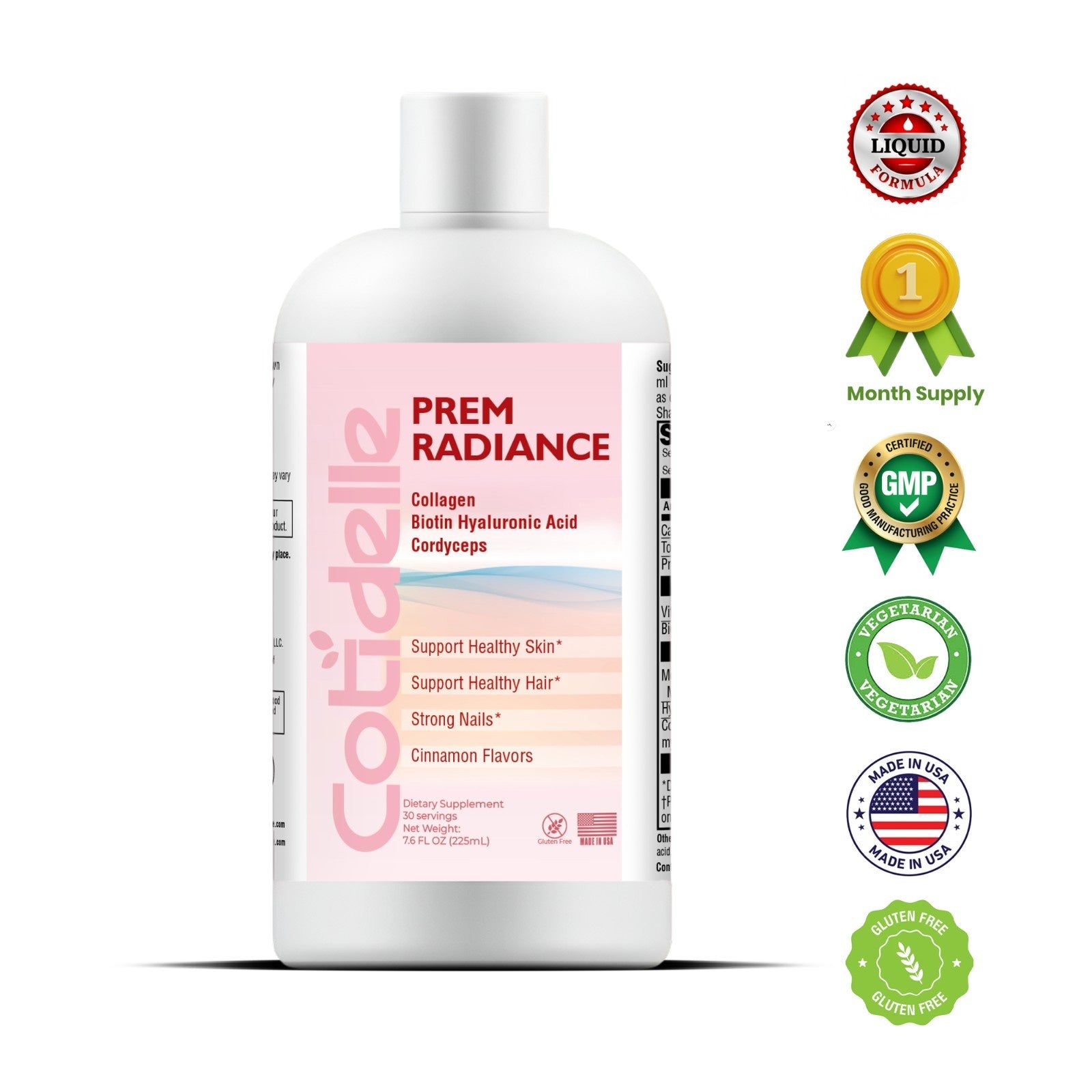Prem Radiance A Liquid Dietary Supplement to Support Healthy Skin with Marine Collagen,Biotin ,Hyaluronic Acid and Cordycepts