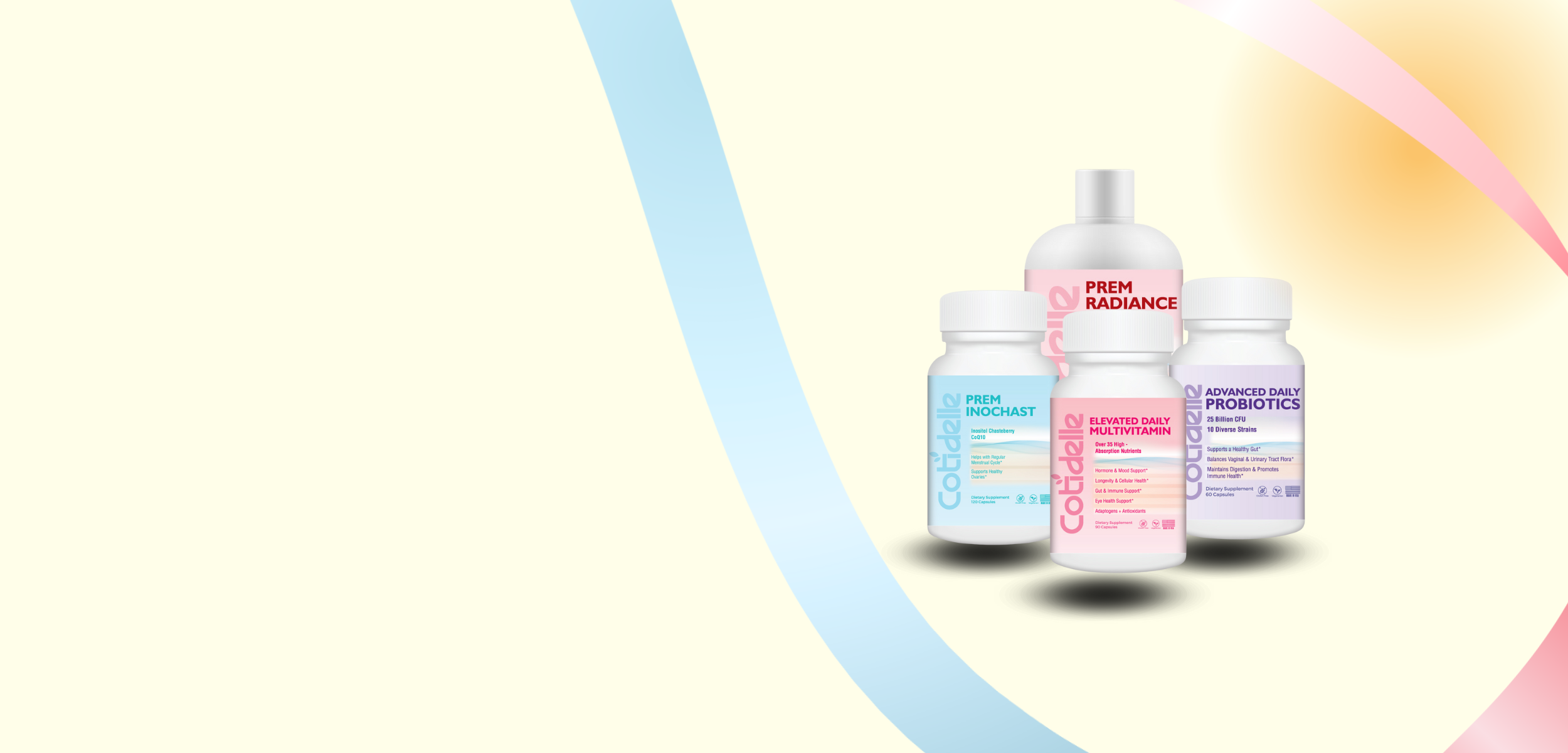 Four skincare product bottles on a gradient background