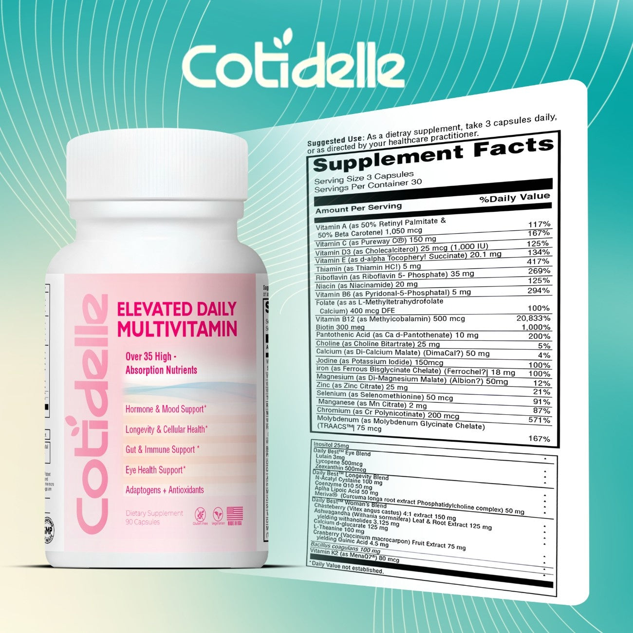 Elevated Daily Multivitamin for Women with Hormonal Balance, Immune Support, Longevity, Wellness, Eye Health and Detox